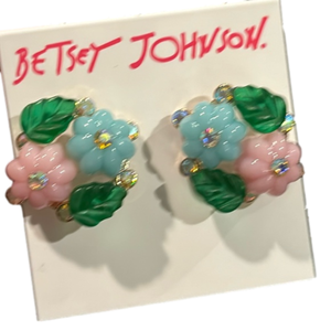 Betsey Johnson, NWT, flower bouquet, earrings, pink and blue